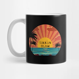 Tikkun Olam Hebrew, Retro Sunset Mug